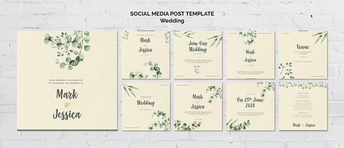 婚礼喜帖展板邀请函主Kv创意设计PSD源文件wedding-social-media-post-template