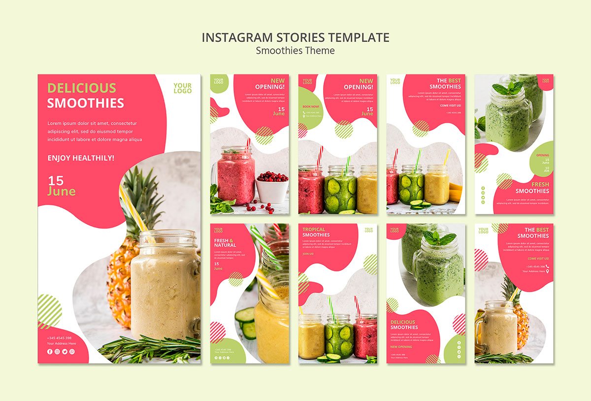 9张果汁冷饮海报设计PSD源文件smoothies-theme-instagram-stories