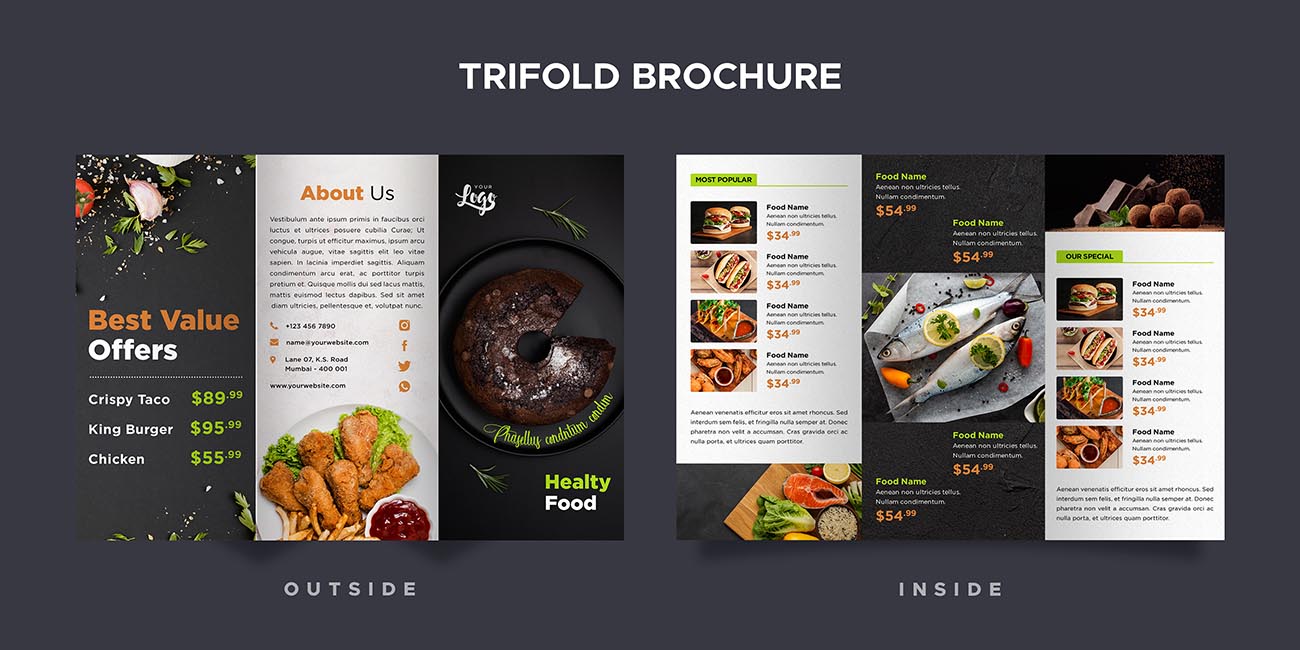 餐厅三折页菜单创意设计PSD源文件trifold-brochure-template-restaurant