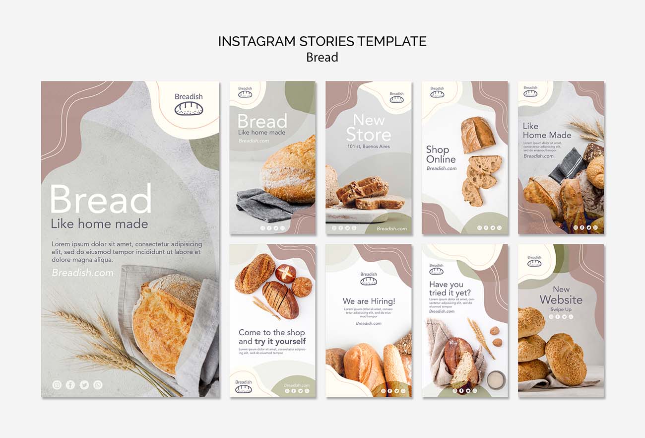 9张面包西餐厅海报单页创意设计PSD源文件bread-concept-instagram-stories-template