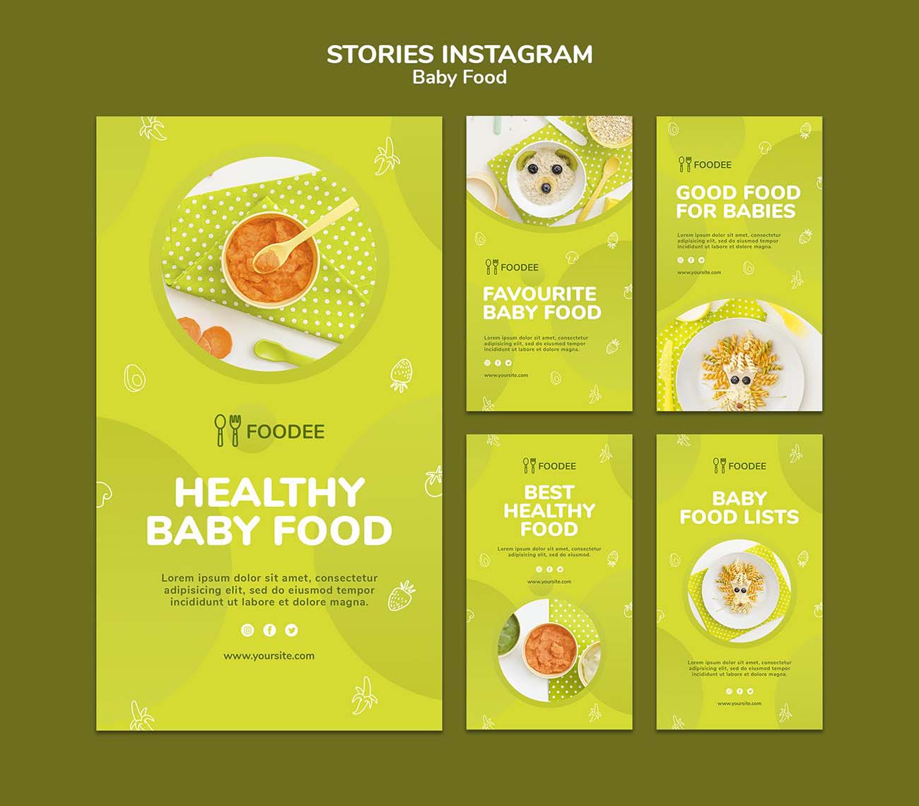 5张婴儿食品海报设计PSD源文件baby-food-instagram-stories
