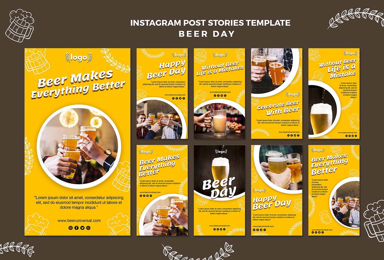9张啤酒节party海报设计PSD源文件beer-day-instagram-post-template
