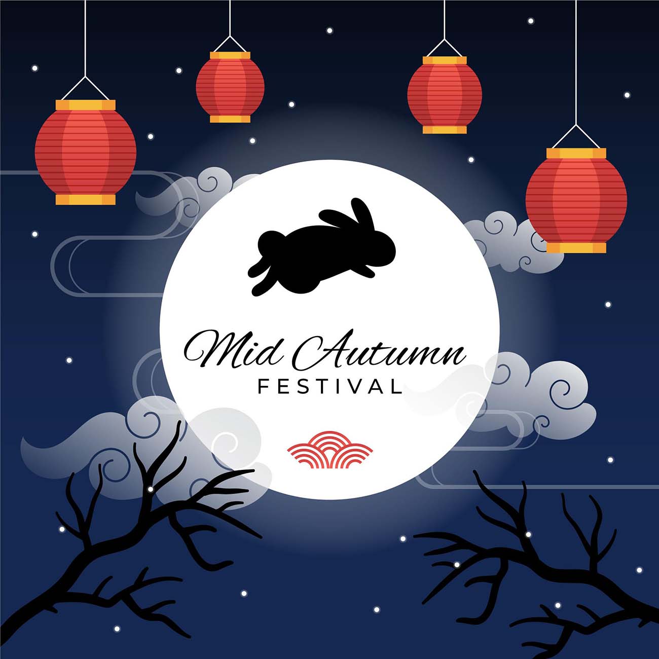 中秋节插图与灯笼和兔子矢量-插图-mid-autumn-festival-illustration-with-lanterns-bunny