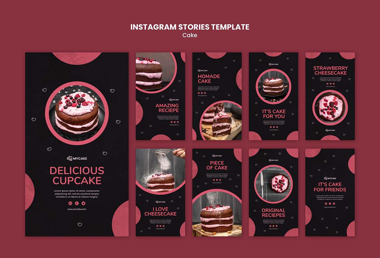 美味纸质盒蛋糕滚屏海报设计PSD源文件delicious-cupcake-instagram-stories-template