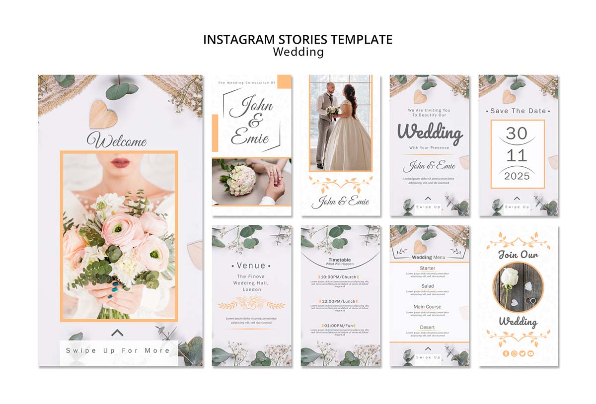 唯美婚礼邀请函贺卡创意设计psd源文件wedding-instagram-stories-template