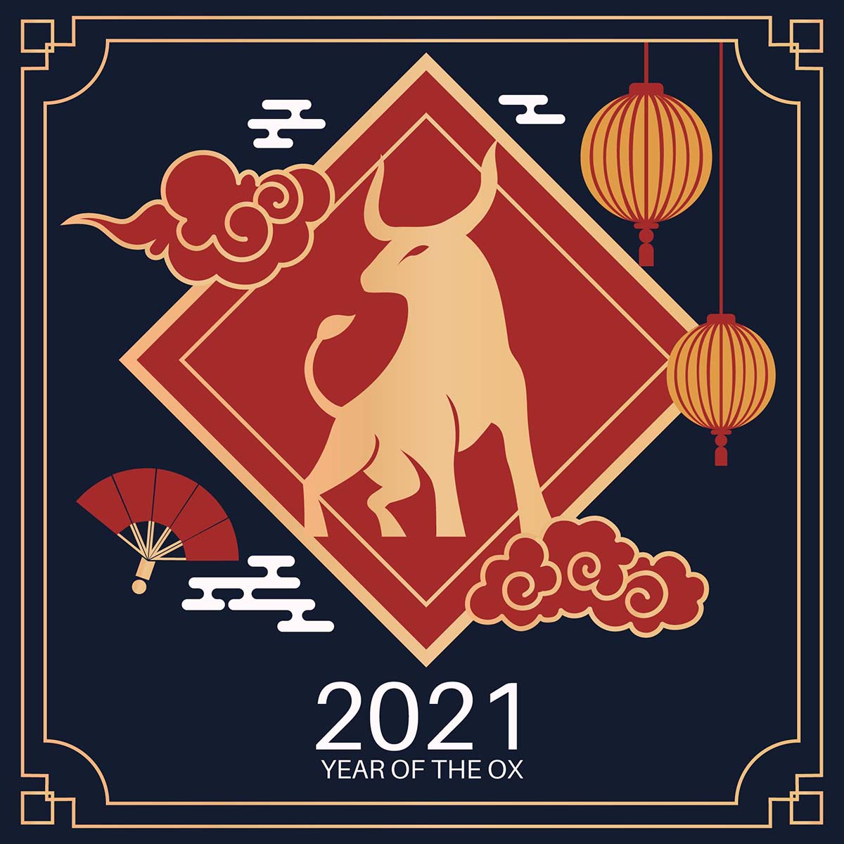 中国新年春节牛年背景元素minimal-chinese-new-year-2021