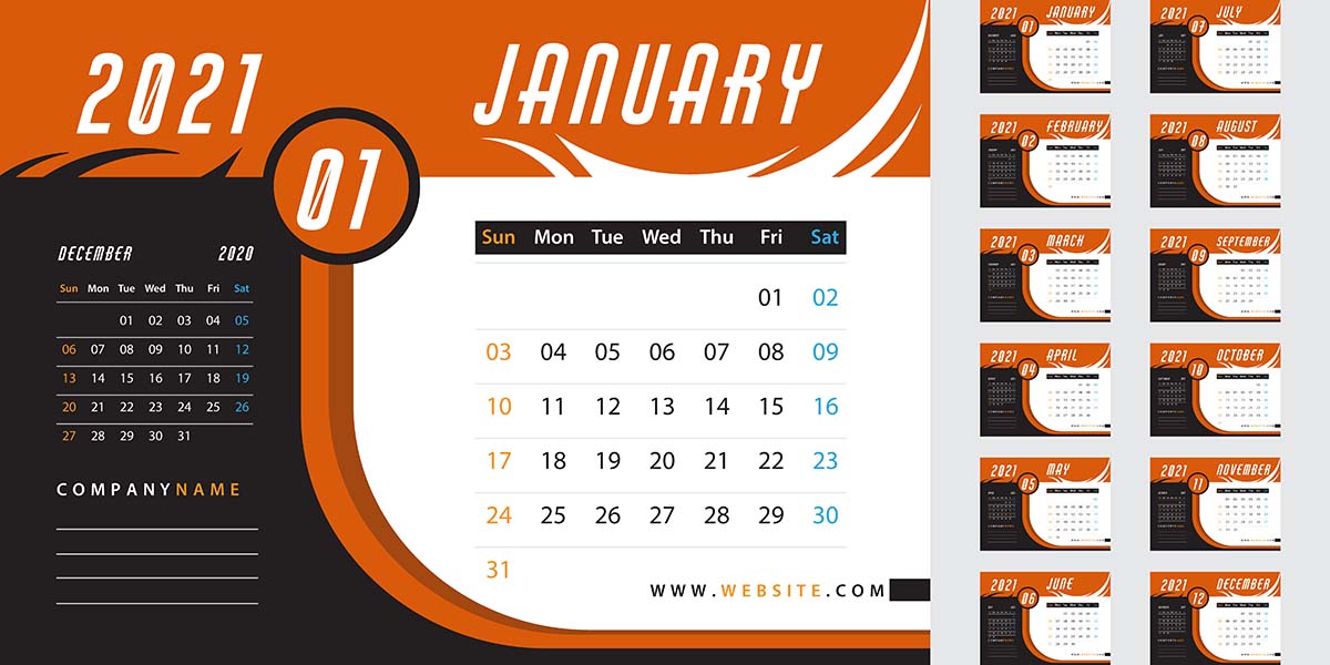 橙色台历2021年矢量源文件orange-desk-calendar-2021