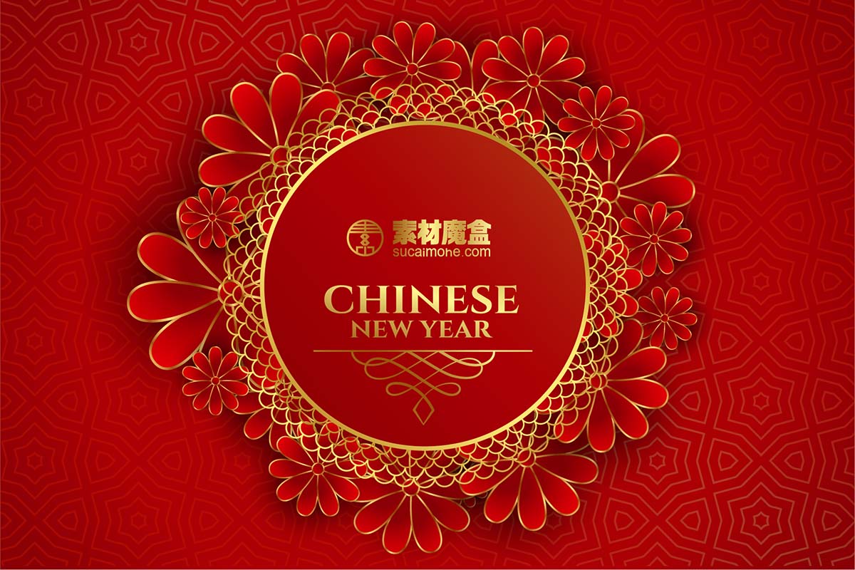 快乐中国新年花卉框架上红色矢量happy-chinese-new-year-floral-fr<x>ame-red
