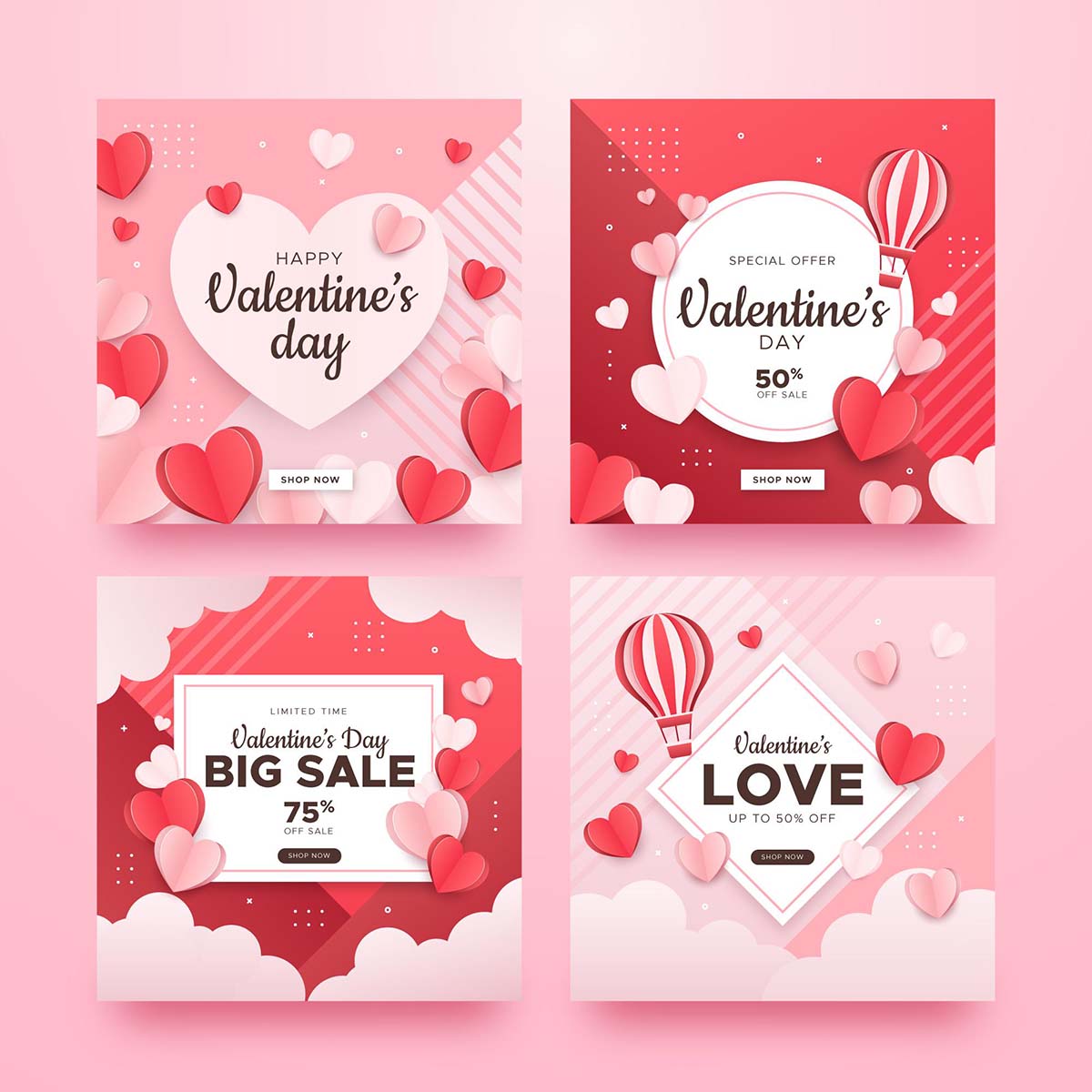 四张情人节海报创意设计矢量源文件valentine-s-day-instagram-posts