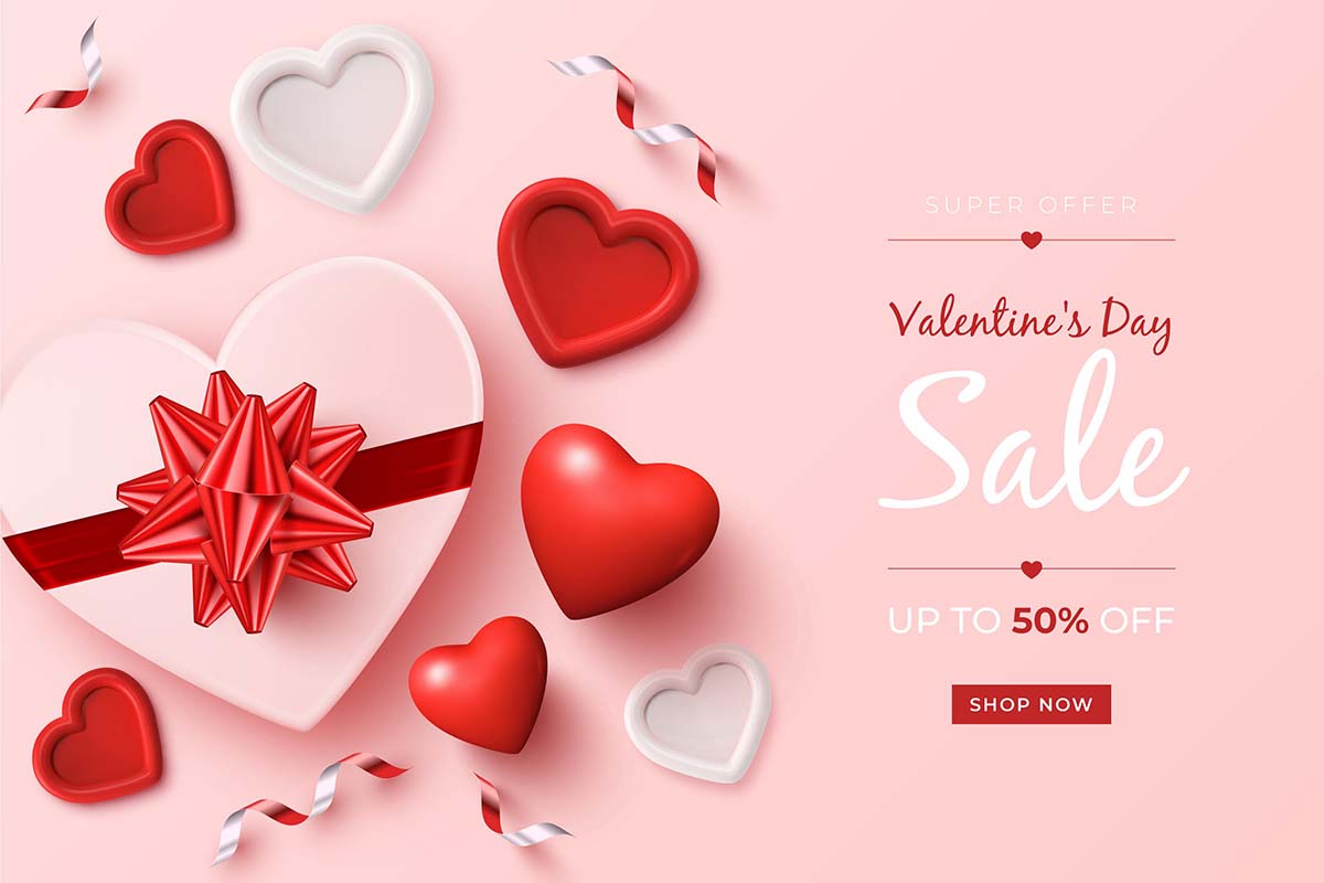 情人节快乐金心贺卡矢量valentine-s-day-sale-promo-with-realistic-elements
