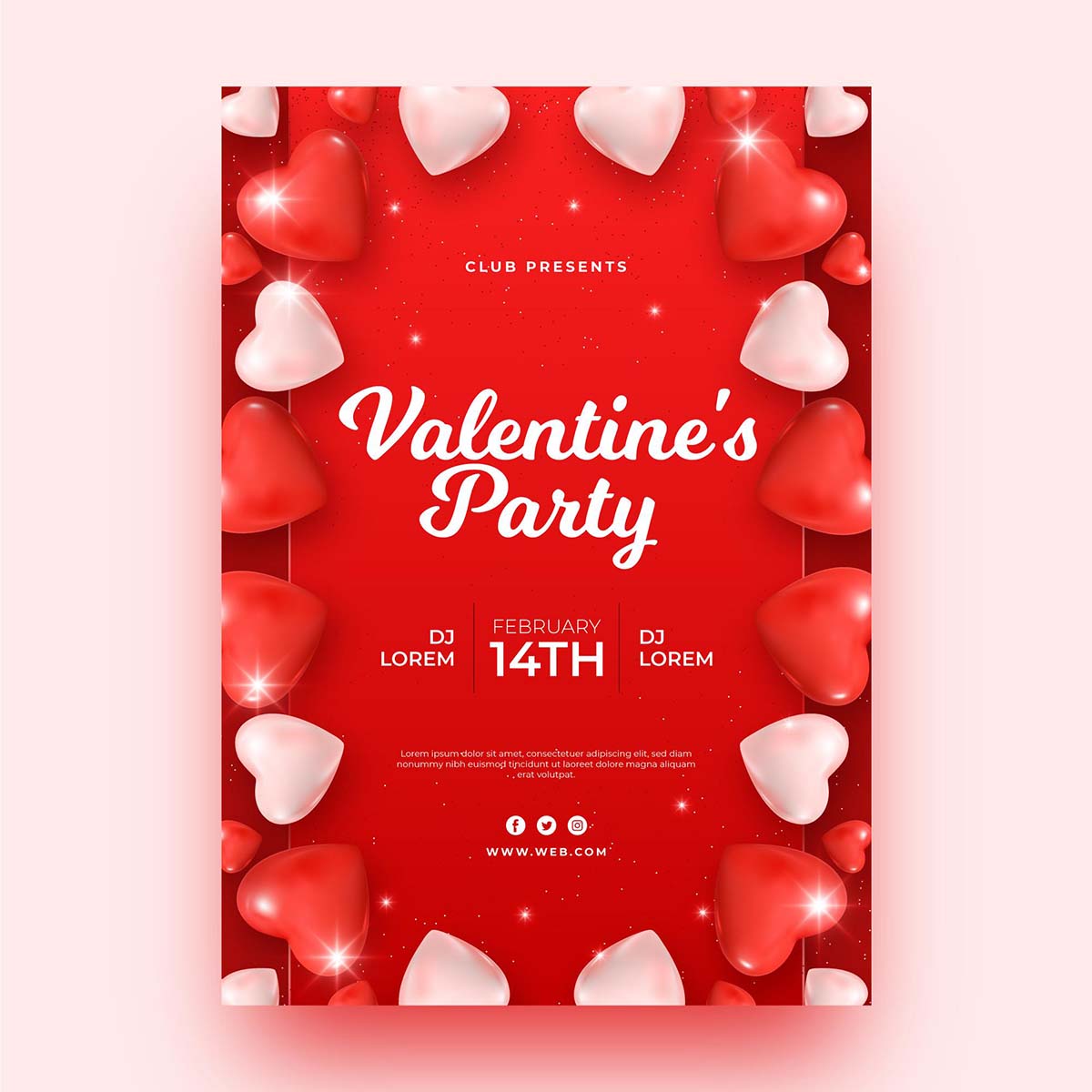 情人节聚会海报模板矢量valentine-s-day-party-poster-template