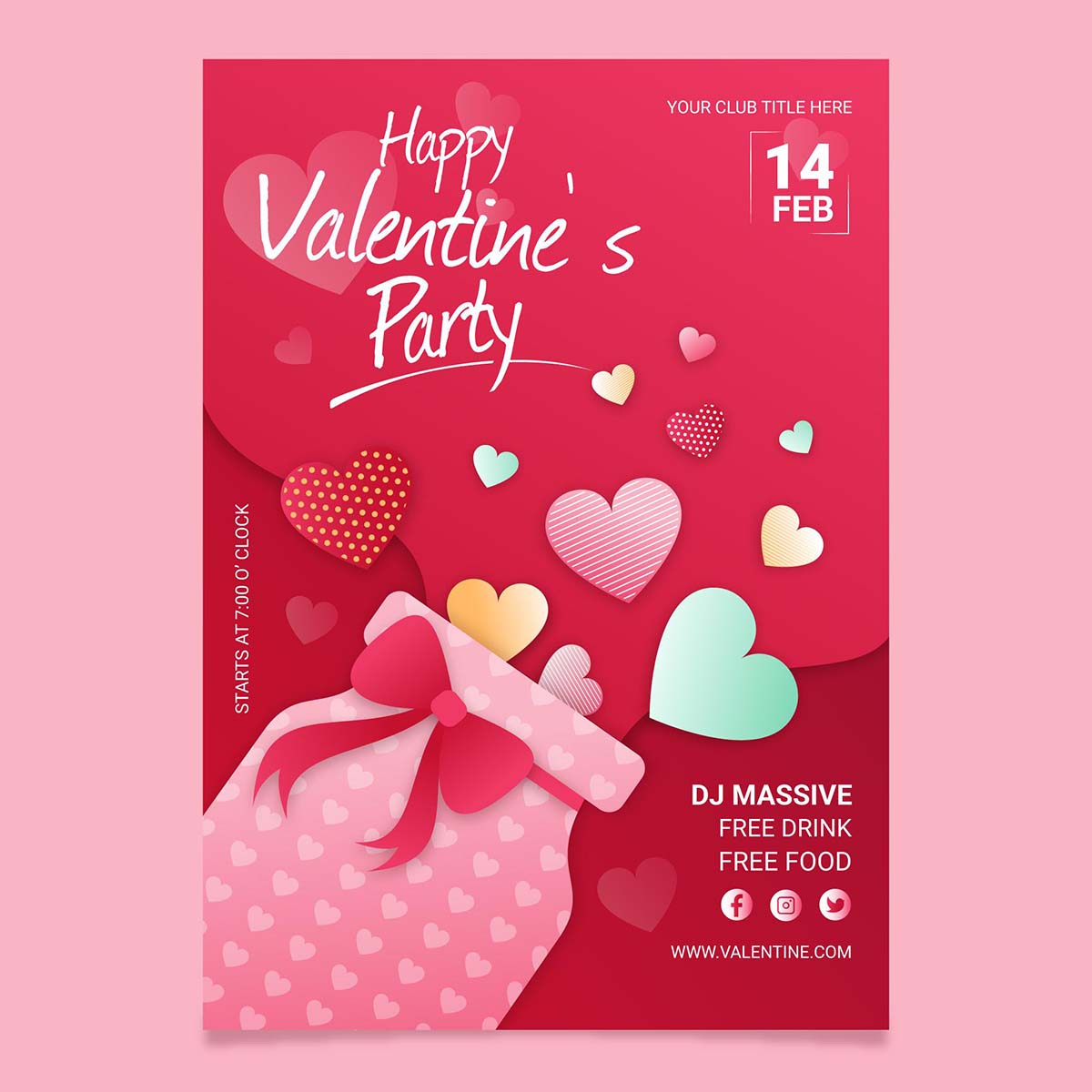 情人节聚会海报模板矢量valentines-day-party-poster-template
