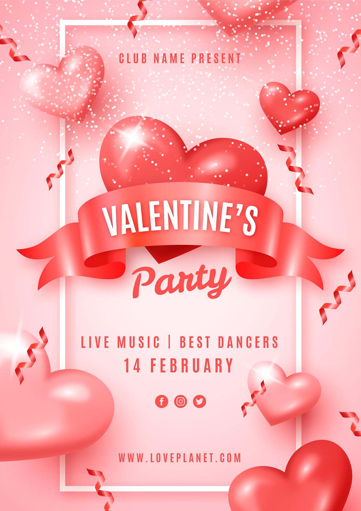 实的情人节聚会传单模板矢量realistic-valentine-s-day-party-flyer-template