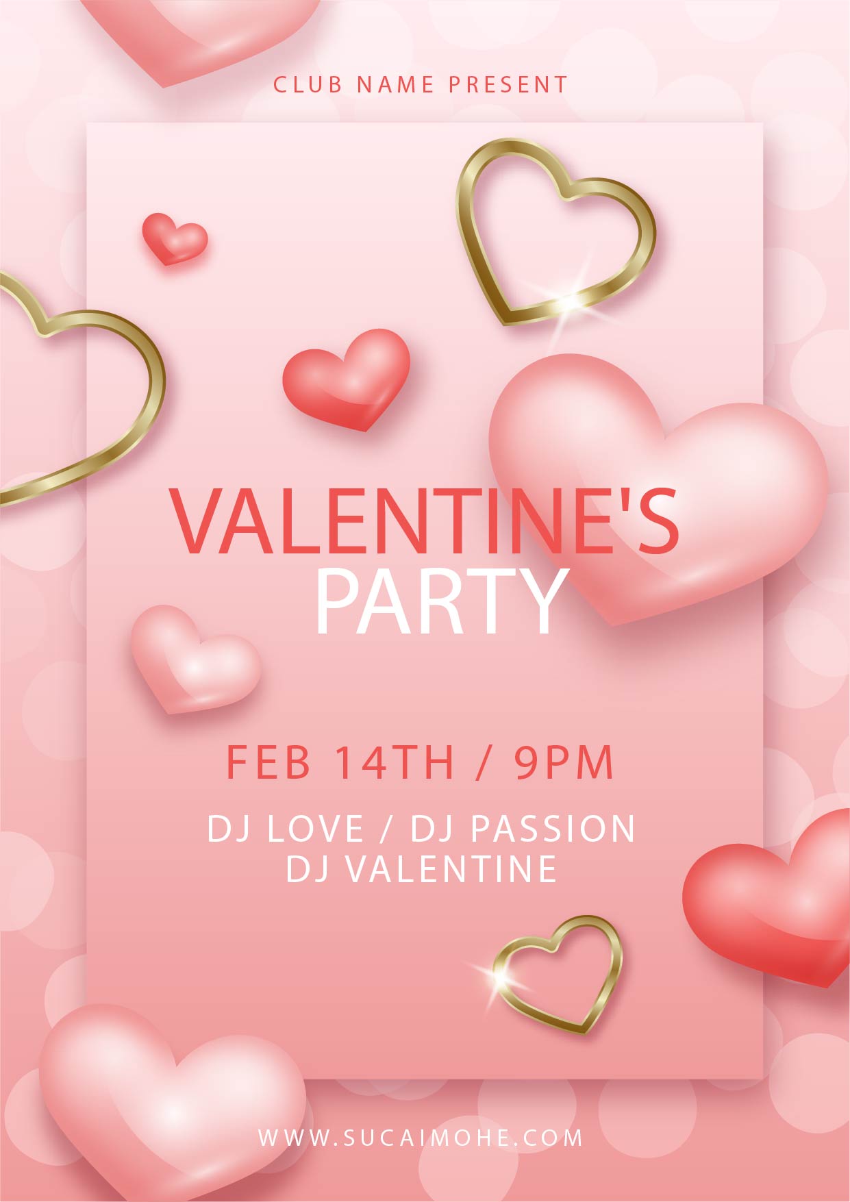 现实的情人节聚会传单模板矢量realistic-valentine-s-day-party-flyer-template