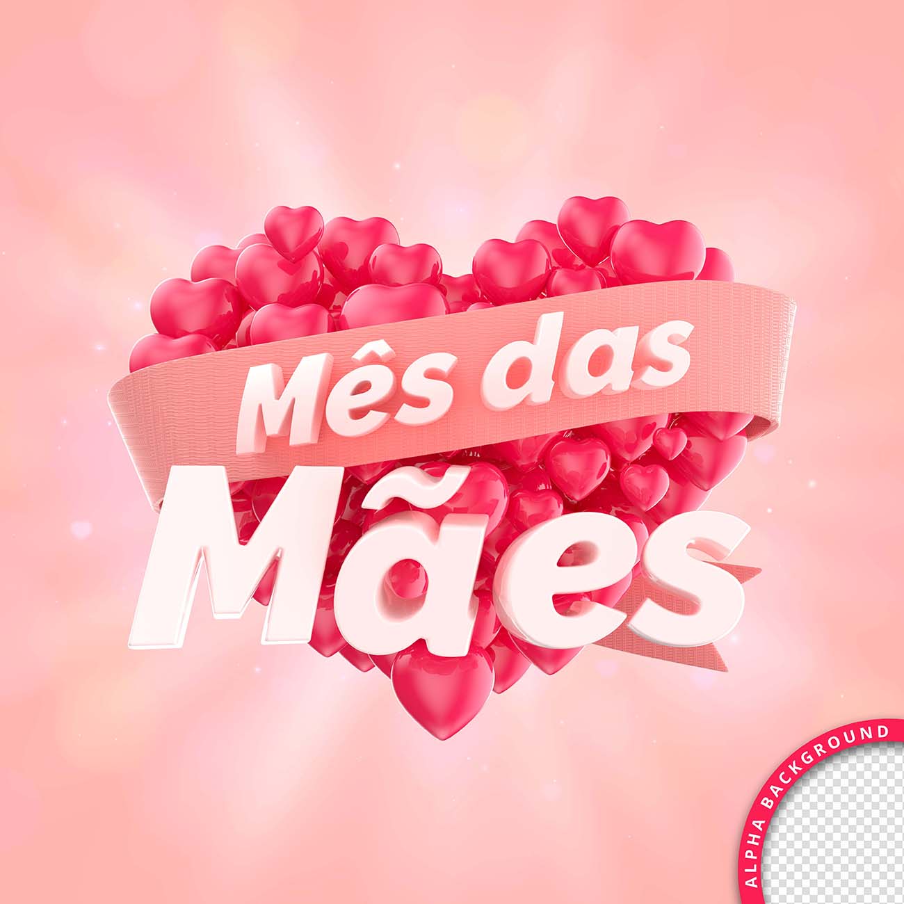 Mes das maes，母亲的月贺卡，措辞与心。3d渲染Psd源文件mes-das-maes-mother-s-month-greeting-card-with-wor