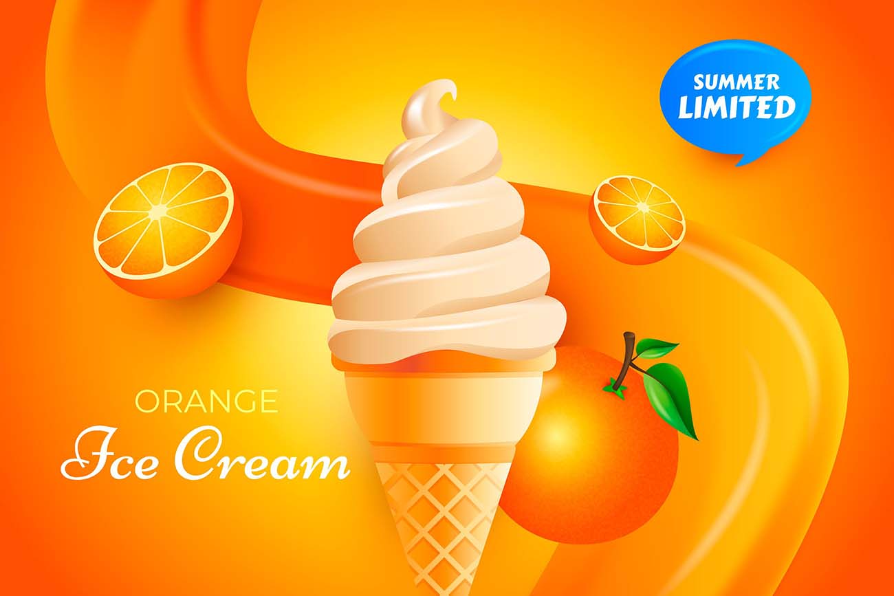 逼真的橙色冰淇淋广告矢量