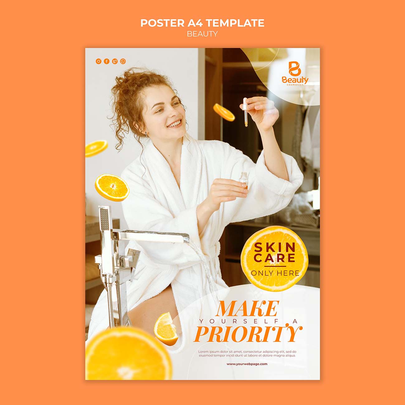 女人和橙子片的家庭水疗护肤海报模板Psd源文件